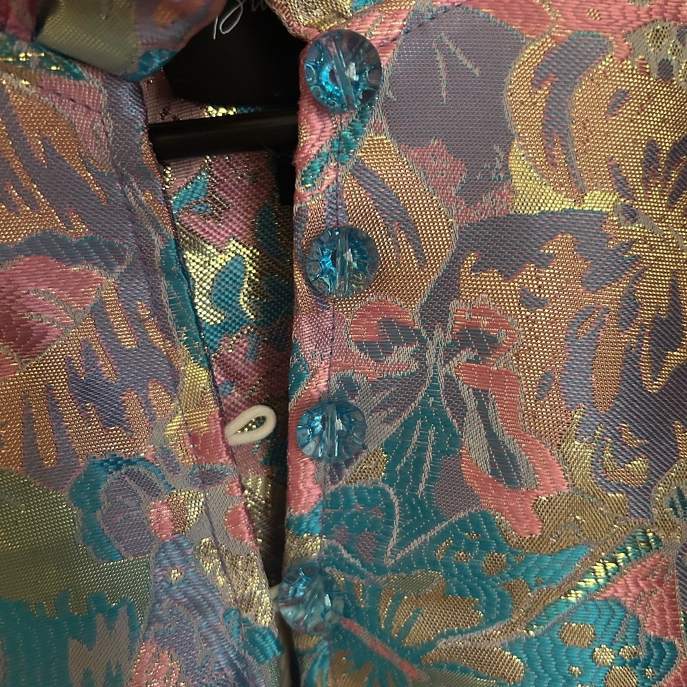 Brianna Cannon Caftan Dress in Pink & Blue Brocade- Butterfly Dreams sz S/M - Picture 6 of 8